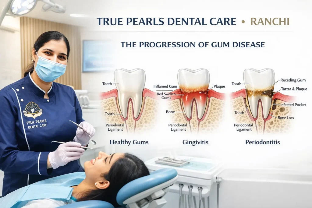 dr Gurinder Kaur explaining and treating the patient for teeth cleaning and root planing