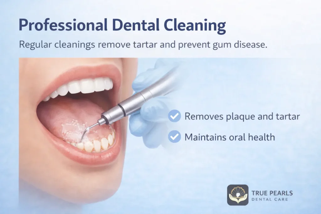 dentist performing professional dental cleaning to remove tartar